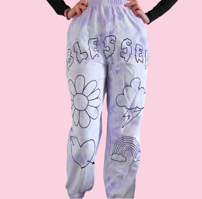 hippie heart tie dye lounge pants / joggers - lilac