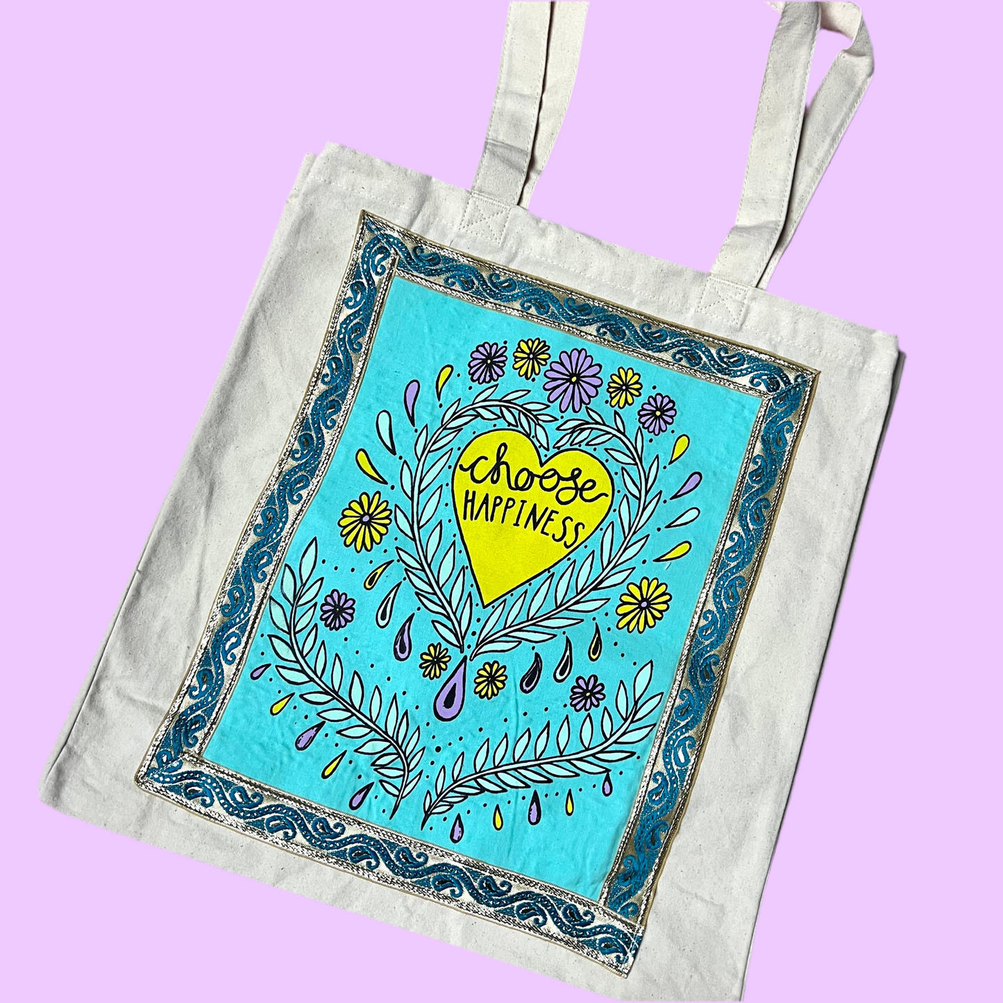 choose happiness tote bag - aqua