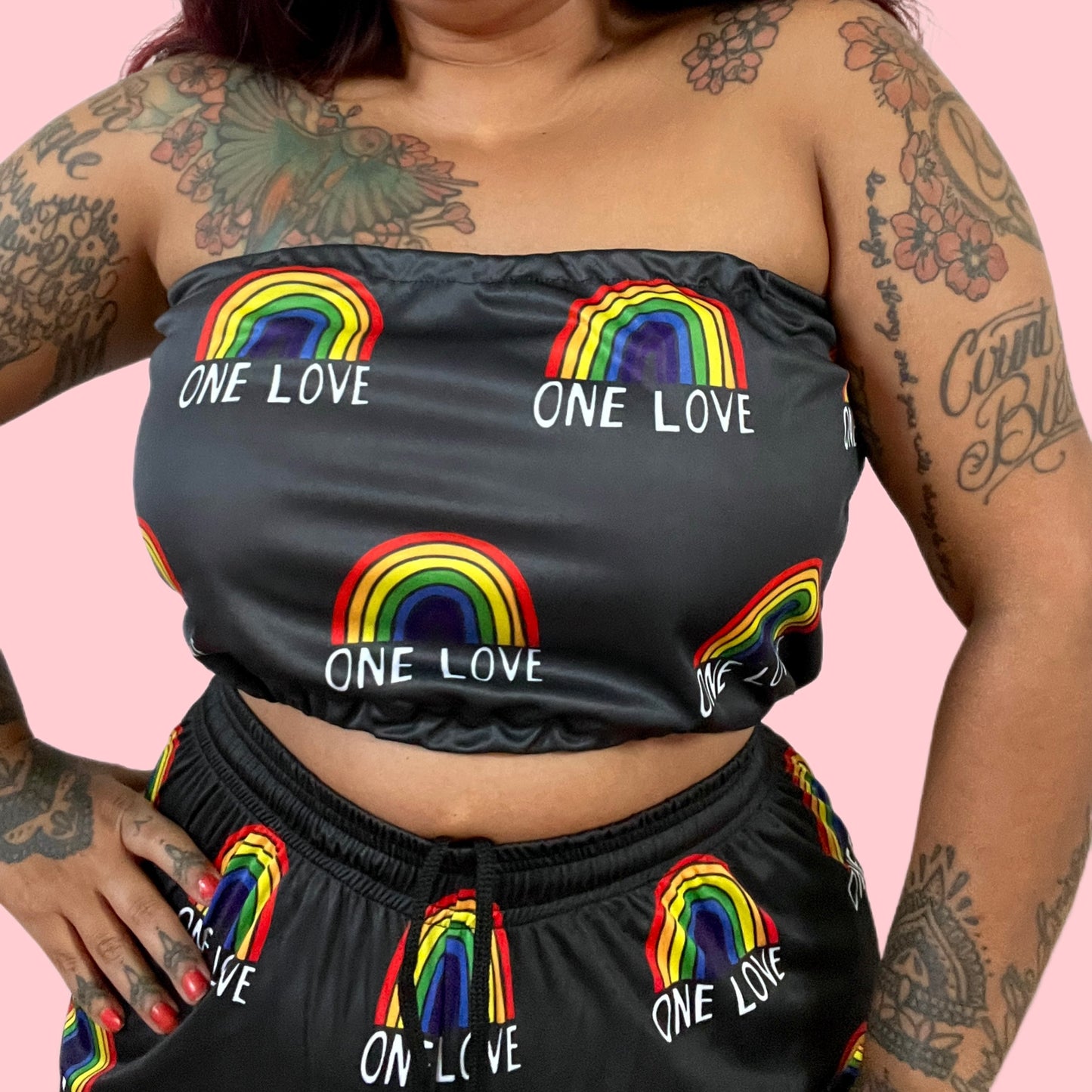 one love strapless crop top