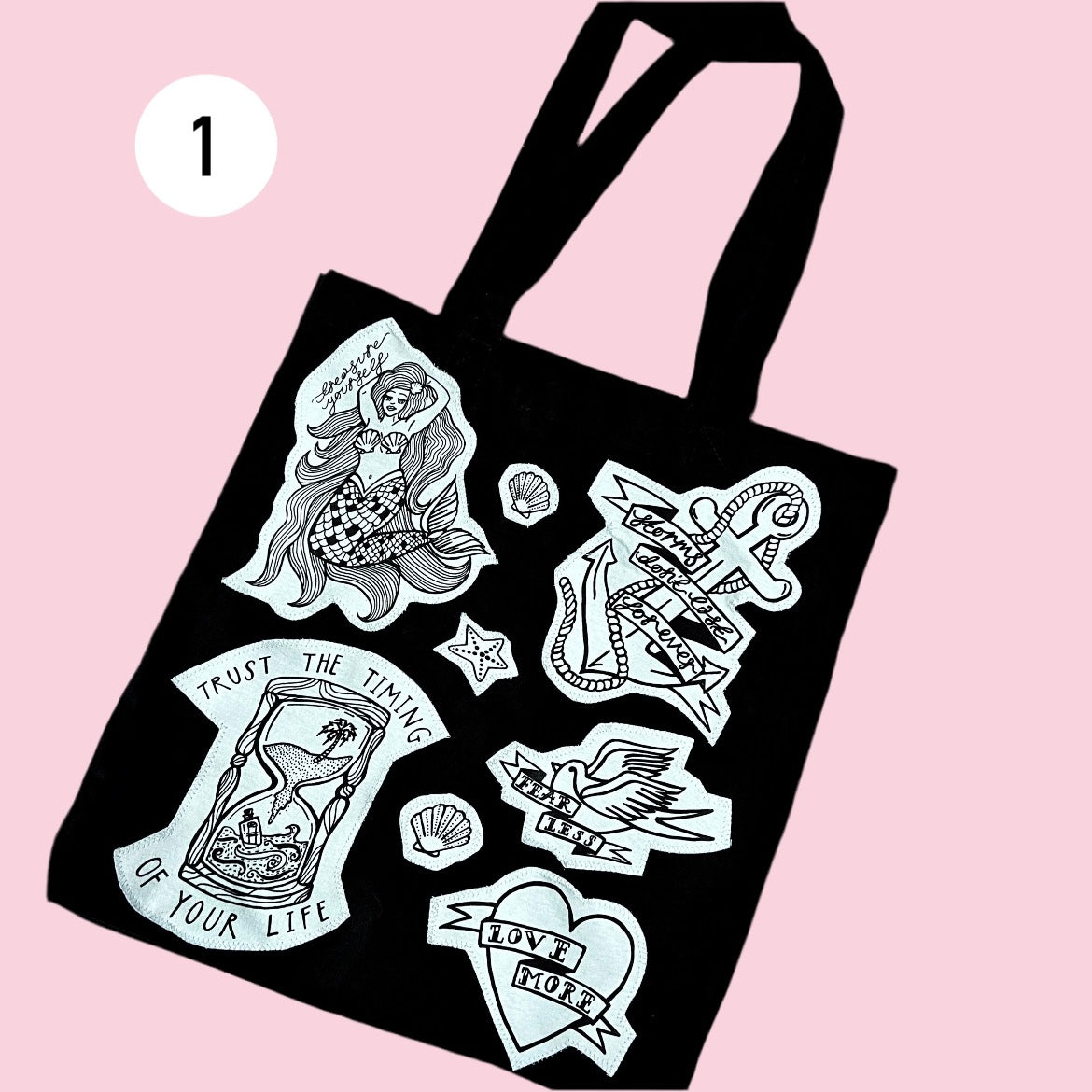 nautical tattoo flash tote bag