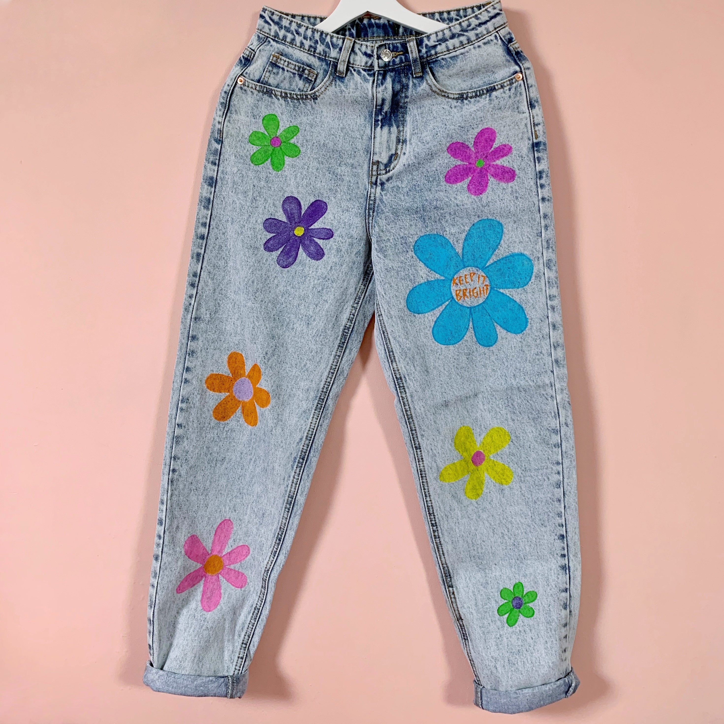 Jeans with hot sale flowers