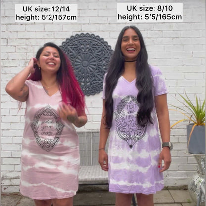 trust the timing of your life tie dye dress - lavender