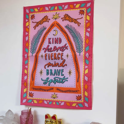 kind heart, fierce mind, brave spirit wall hanging