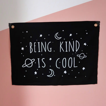 being kind is cool horizontal wall hanging - black